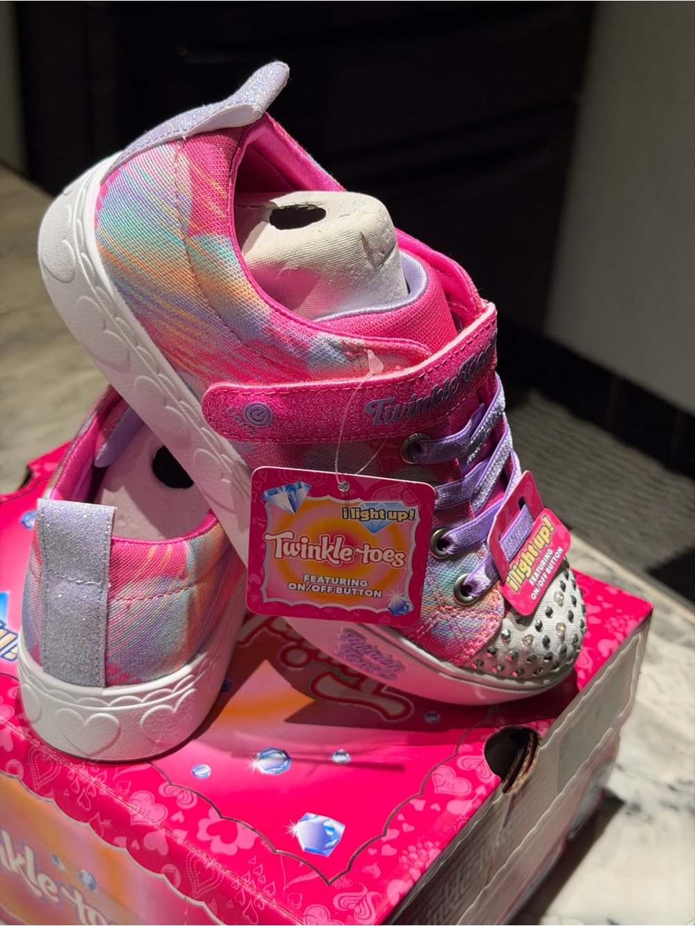 Skechers Twinkle Toes Girls' Pink Multicolor Light-Up Sneakers